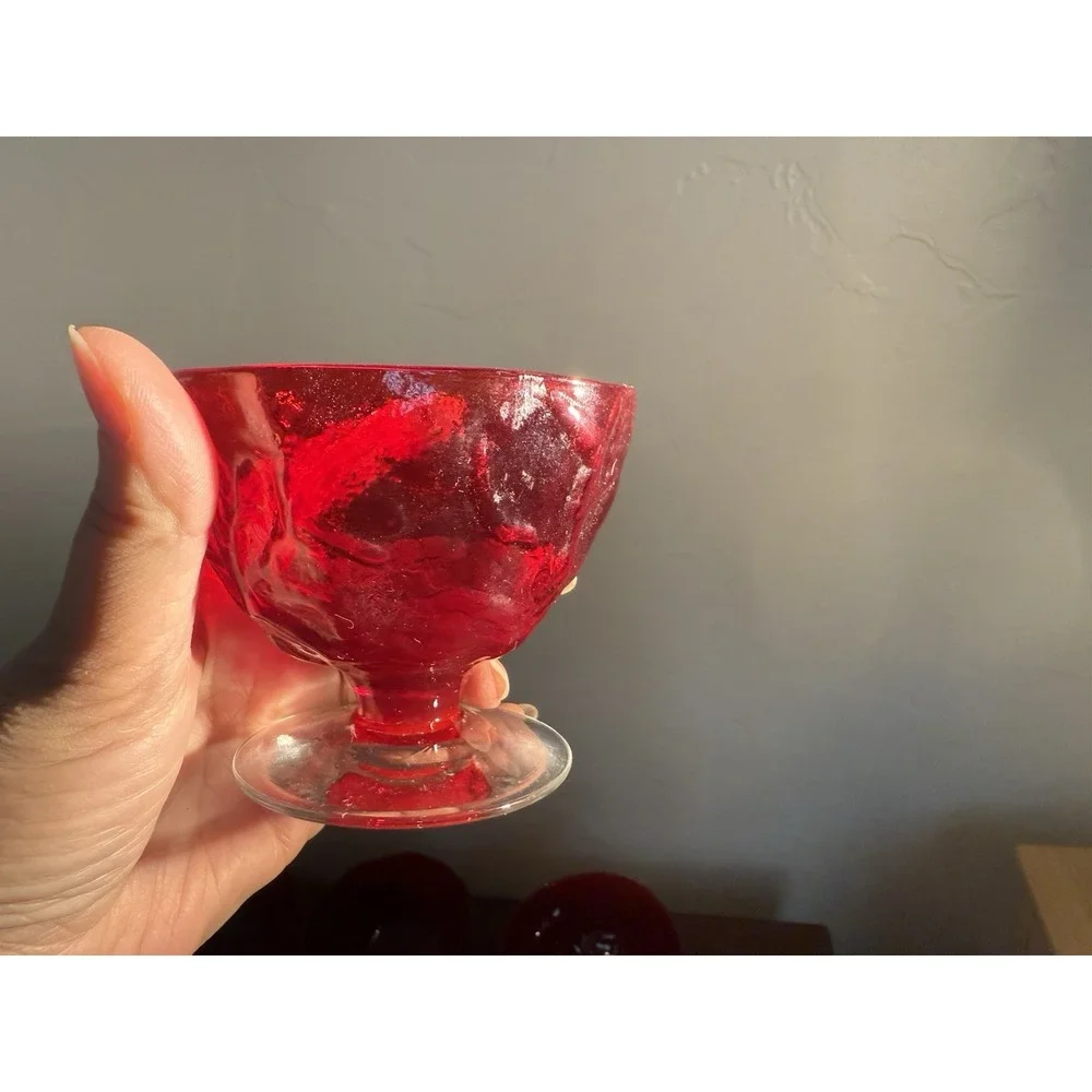 5 Morgantown Glass Vintage Crinkle Seneca Driftwood Ruby Red Sherbet Champagne